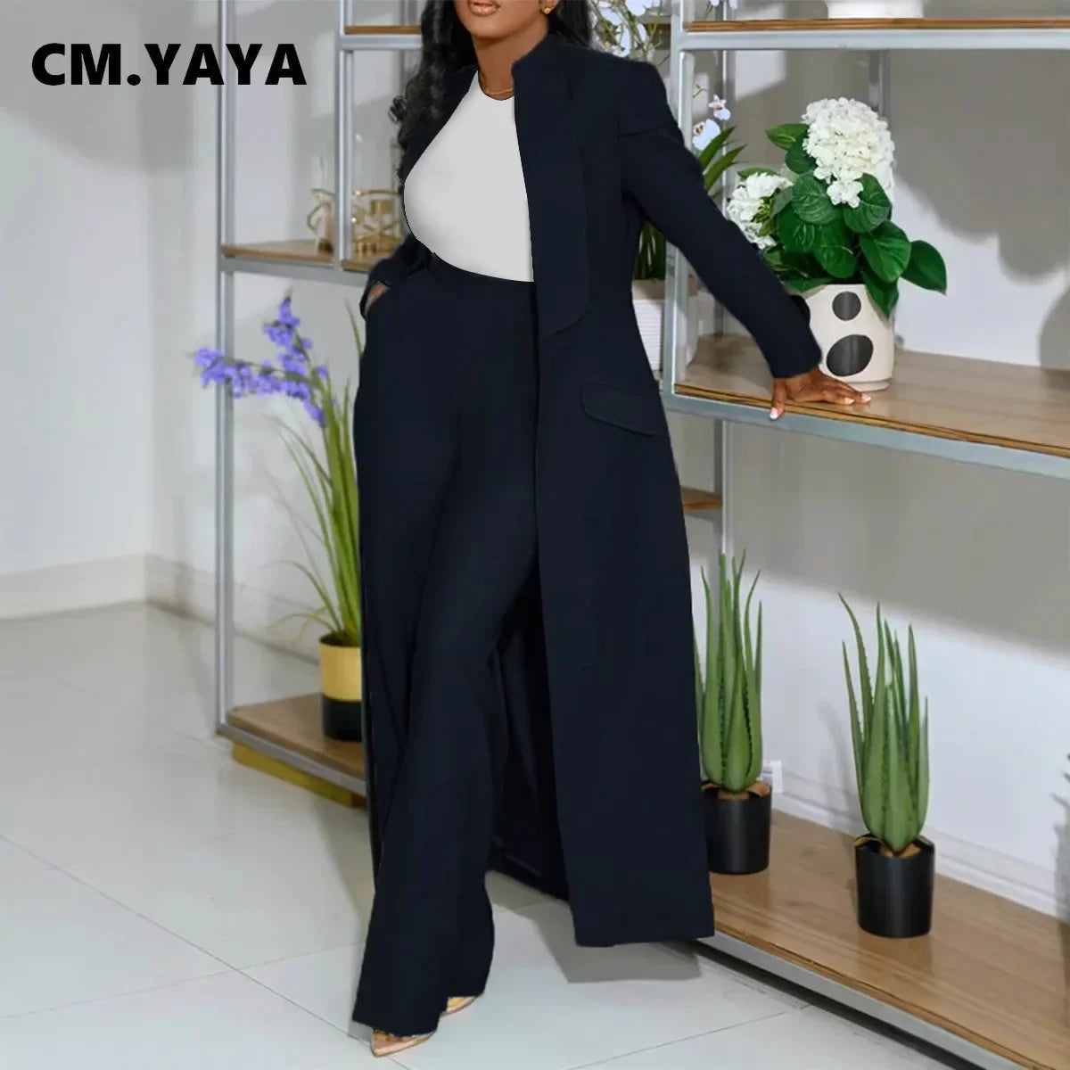 Women's Longline Blazer Wide Leg Pants Set