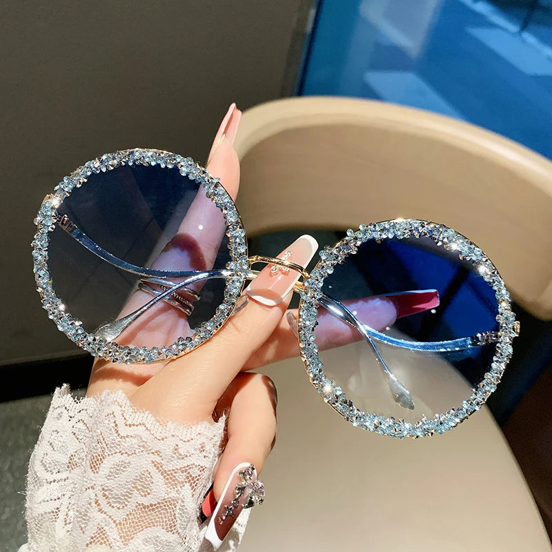 Women's Trendy Diamond Oval Stainless Steel Fashion Sunglasses