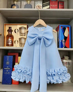 Girls' Bowknot Ruffled Hem Sleeveless Princess Dress A4028-3