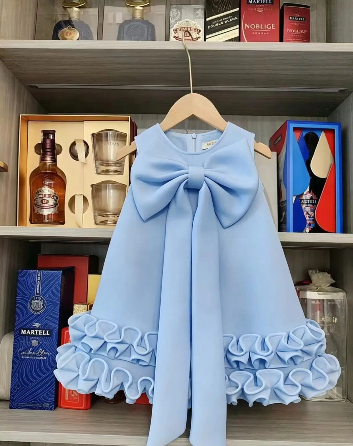 Girls' Bowknot Ruffled Hem Sleeveless Princess Dress A4028-3