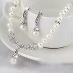 Women's Fashion Elegant Bridal Pearl Necklace and Earrings Jewelry Set