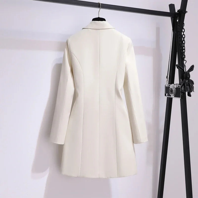 Women's Belted Slim Waist Long Blazer Dress