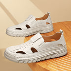 Men's Hand-Sewn Leather Sandals for Daily Outdoor Comfort Rubber Sole