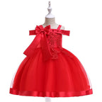 Girls' Flower Applique Bow Princess Ball Gown Dress