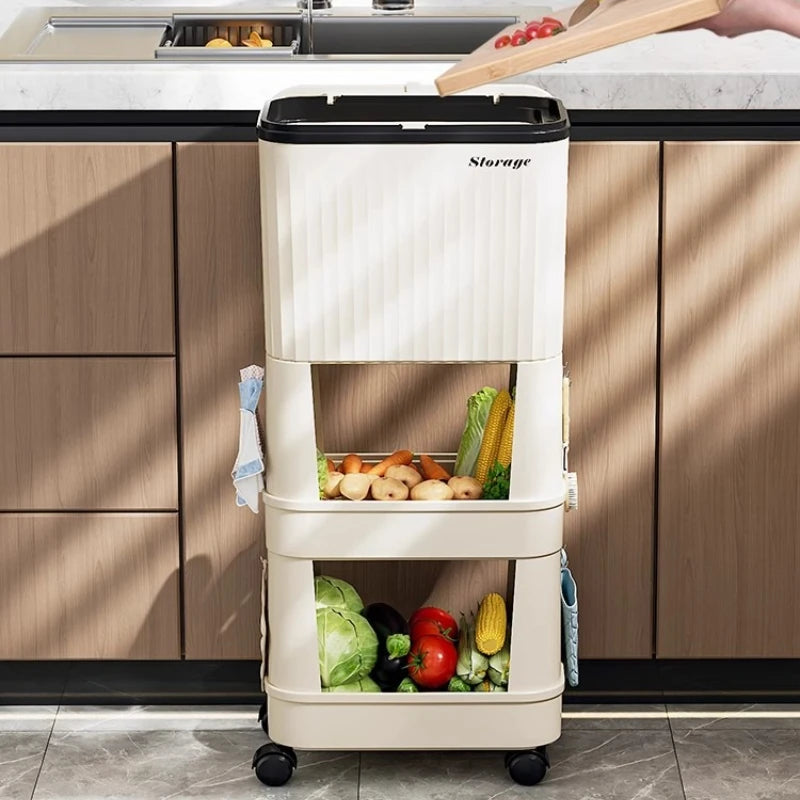 Multifunctional Kitchen Trash Can and Recycling Bin with Wheels