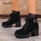 Women's Chunky Platform Lace-Up High Heel Ankle Boots