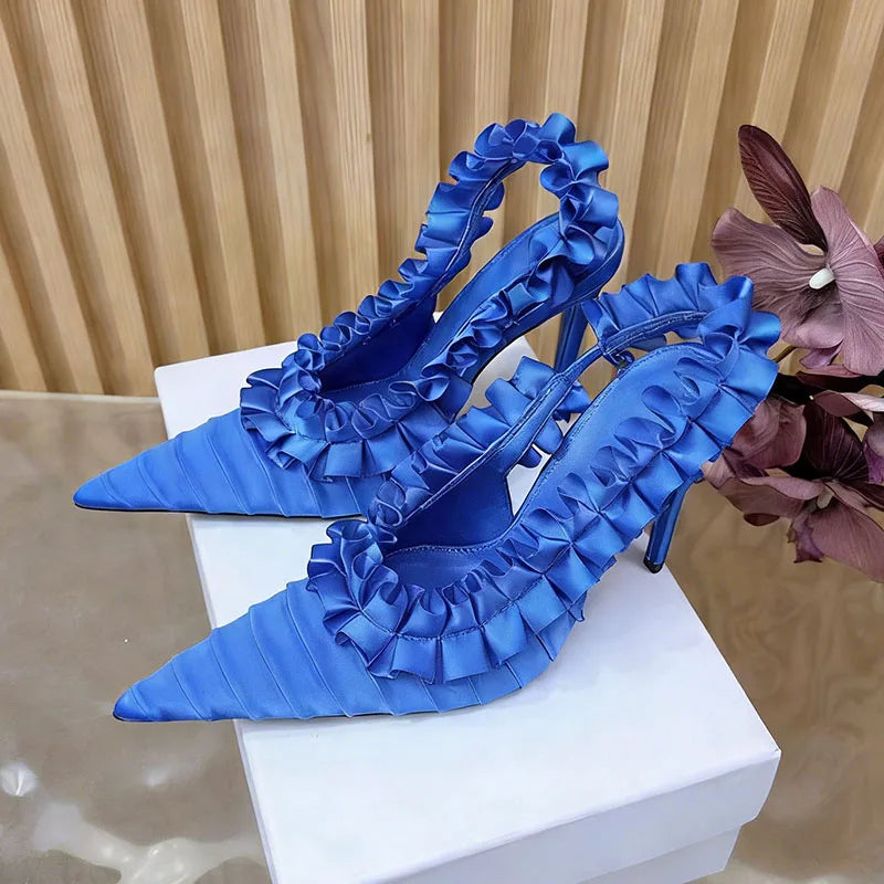 Women's Pleated Lace Pointed Toe High Heel Sandals