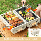 Portable Charcoal Barbecue Grill and Dual-Side Camping Stove
