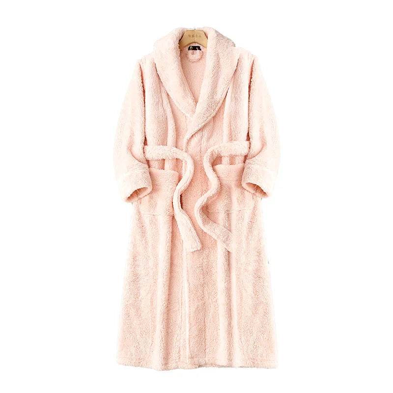 Unisex Thick Coral Fleece Warm Long Kimono Robe