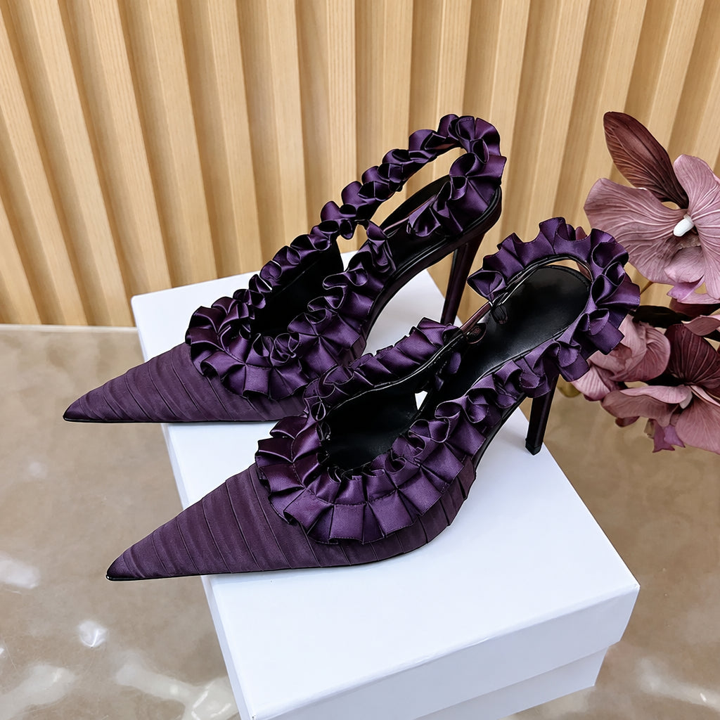 Women's Pleated Lace Pointed Toe High Heel Sandals