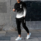 Men's Casual Print Round Neck T-Shirt and Pants Set