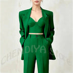 Women's Single Button Tailored Blazer and Pants Suit Set