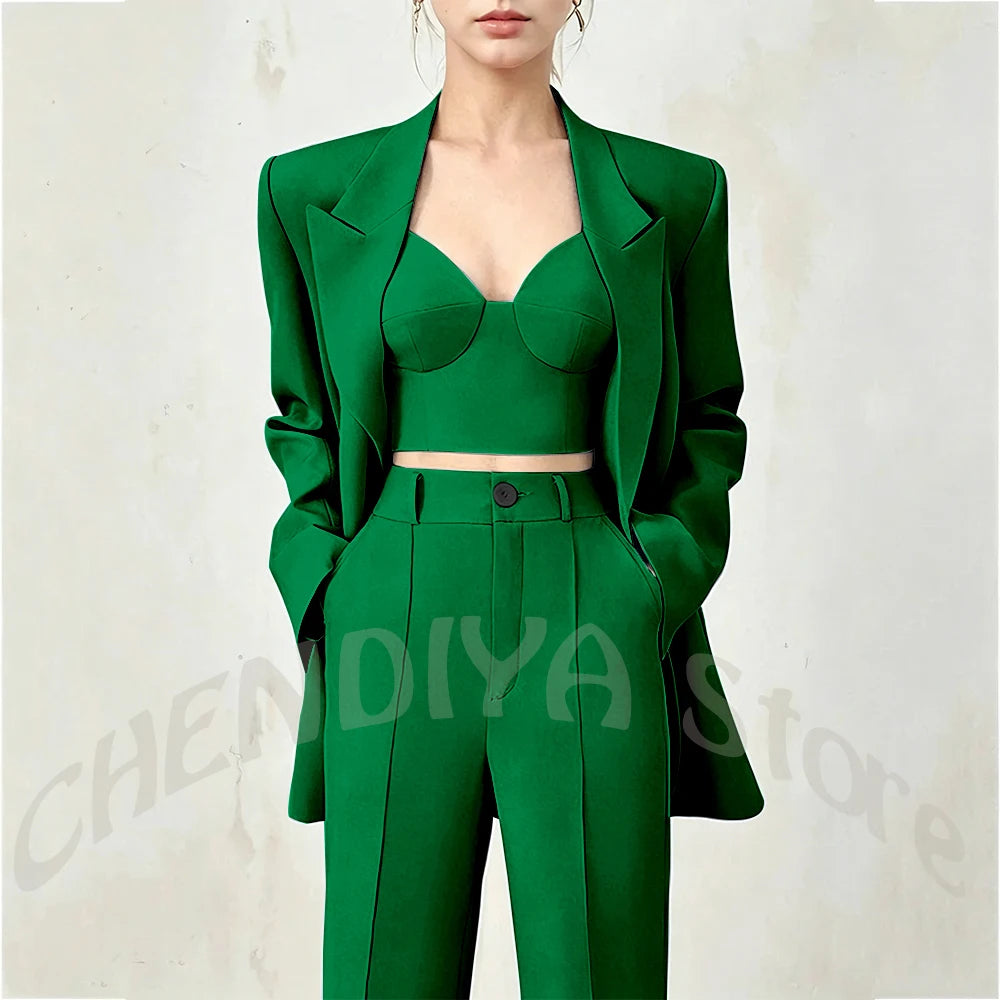 Women's Single Button Tailored Blazer and Pants Suit Set