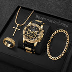 Men's Quartz Wristwatch and Jewelry Set 4-Piece Silicone Strap