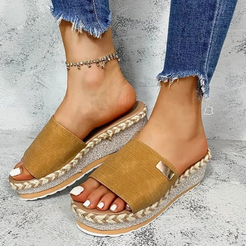 Women's Platform Wedge Sandals Casual Slip-On Mules Open Side