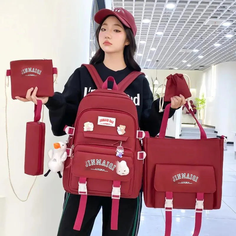 Girls' Casual Harajuku School Backpack 5-Piece Bag Set