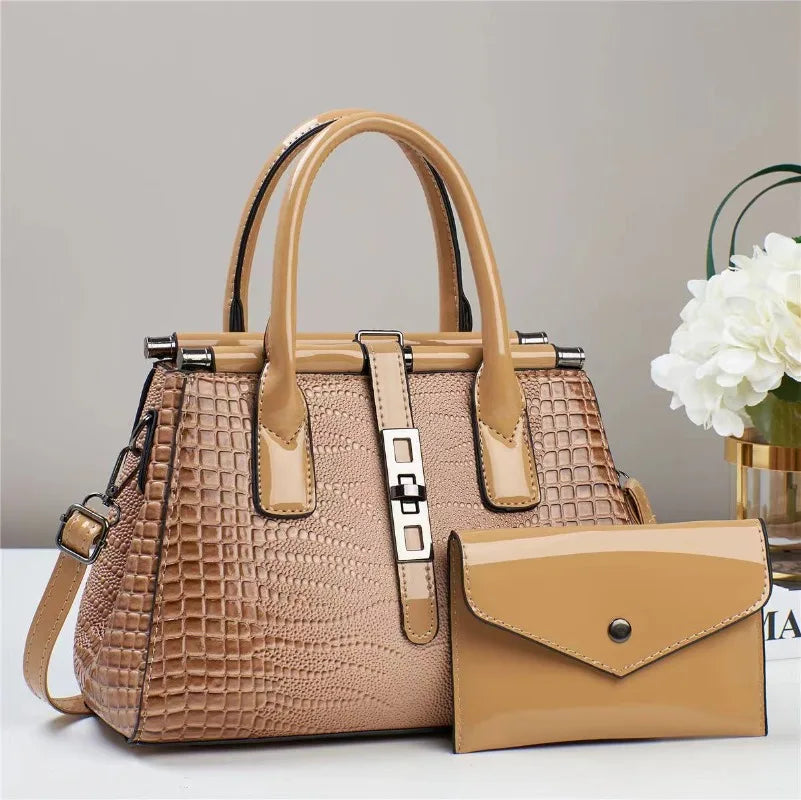 Women's Crocodile Pattern Crossbody Shoulder Tote Bag