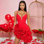 Women's Ruffle Sleeveless Pleated Bodycon Mini Dress