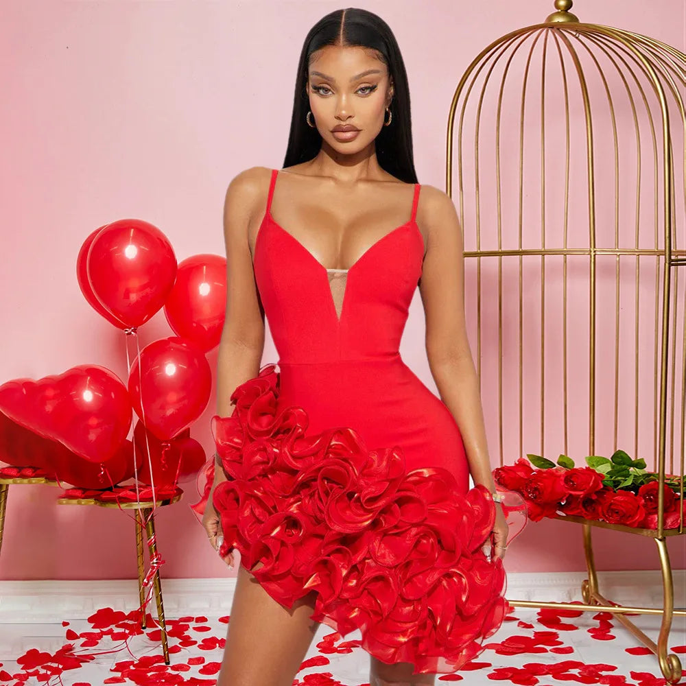 Women's Ruffle Sleeveless Pleated Bodycon Mini Dress