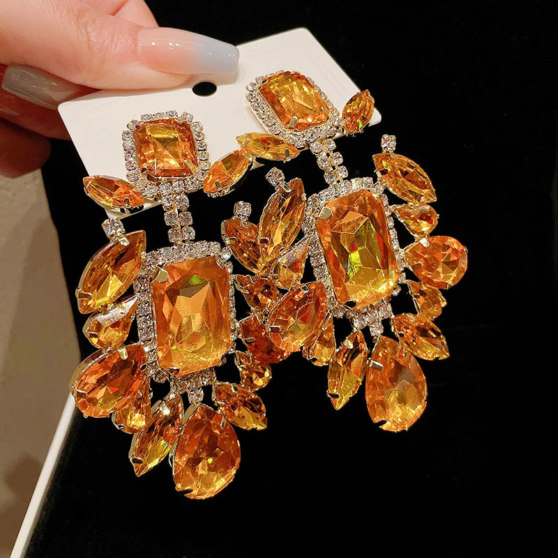 Women's Trendy Rhinestone Geometric Retro Exaggerated Drop Earrings