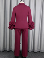 Women's Ruffle Flare Sleeve Blazer Pants Suit