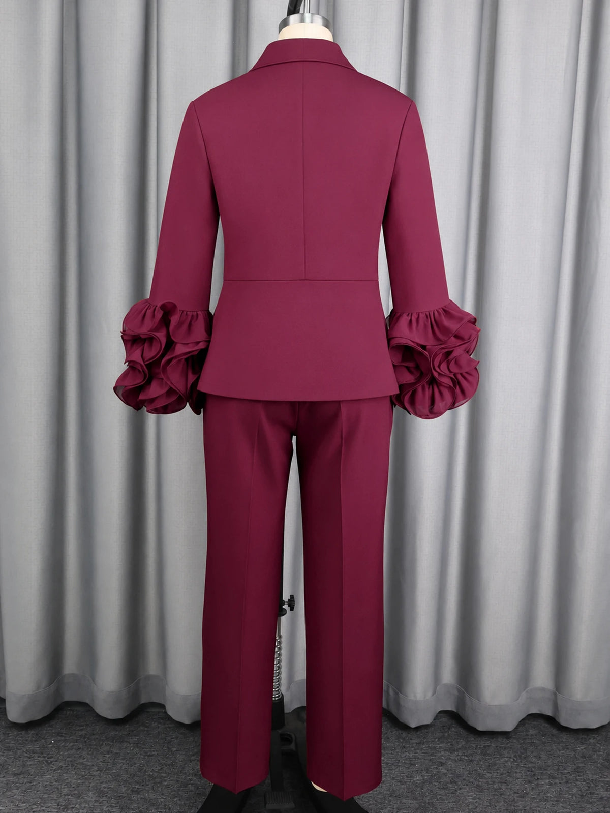 Women's Ruffle Flare Sleeve Blazer Pants Suit