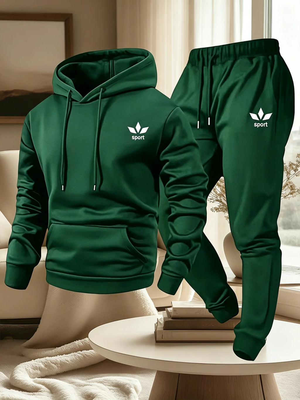 Men's Warm Fleece Lined Printed Hoodie and Jogger Pants Tracksuit Set