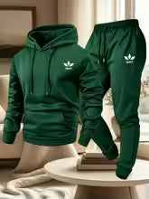 Men's Warm Fleece Lined Printed Hoodie and Jogger Pants Tracksuit Set