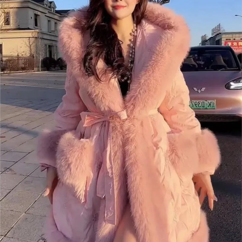 Women's Korean Fashion Hooded Down Jacket Pink Coat