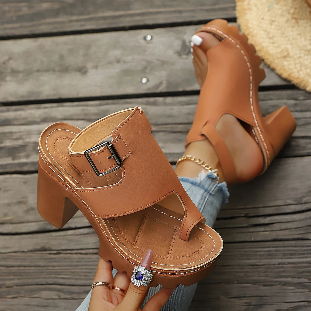 Women's Chunky Block Heel Platform Sandals Open Toe Adjustable Buckle