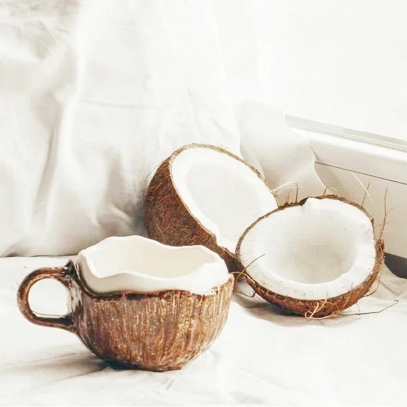 Retro Coconut Shell Hand-Pinched Irregular Ceramic Coffee Mug 10.1 fl oz