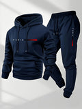 Men's Letter Print Fleece Hoodie Sweatshirt Pants Set