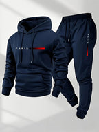 Men's Letter Print Fleece Hoodie Sweatshirt Pants Set