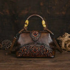 Women's Vintage Floral Embossed PU Leather Backpack