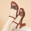 Women's Mesh Platform Sandals Square Heel Ankle Buckle Summer Shoes