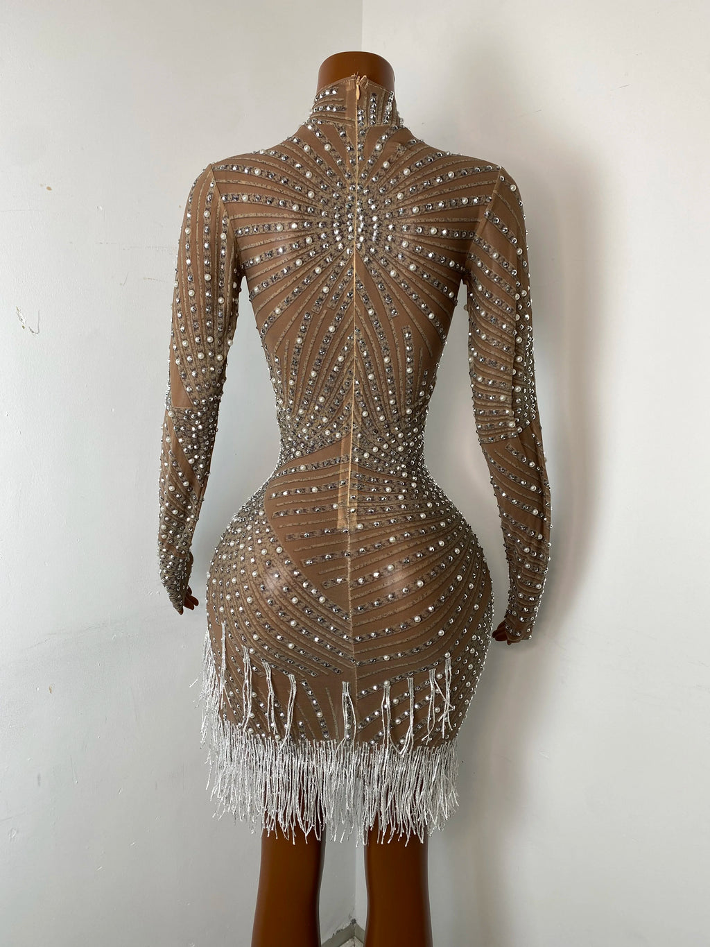 Women's Sexy Sequins Diamonds Tassel Bodycon Mini Dress