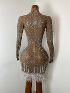 Women's Sexy Sequins Diamonds Tassel Bodycon Mini Dress