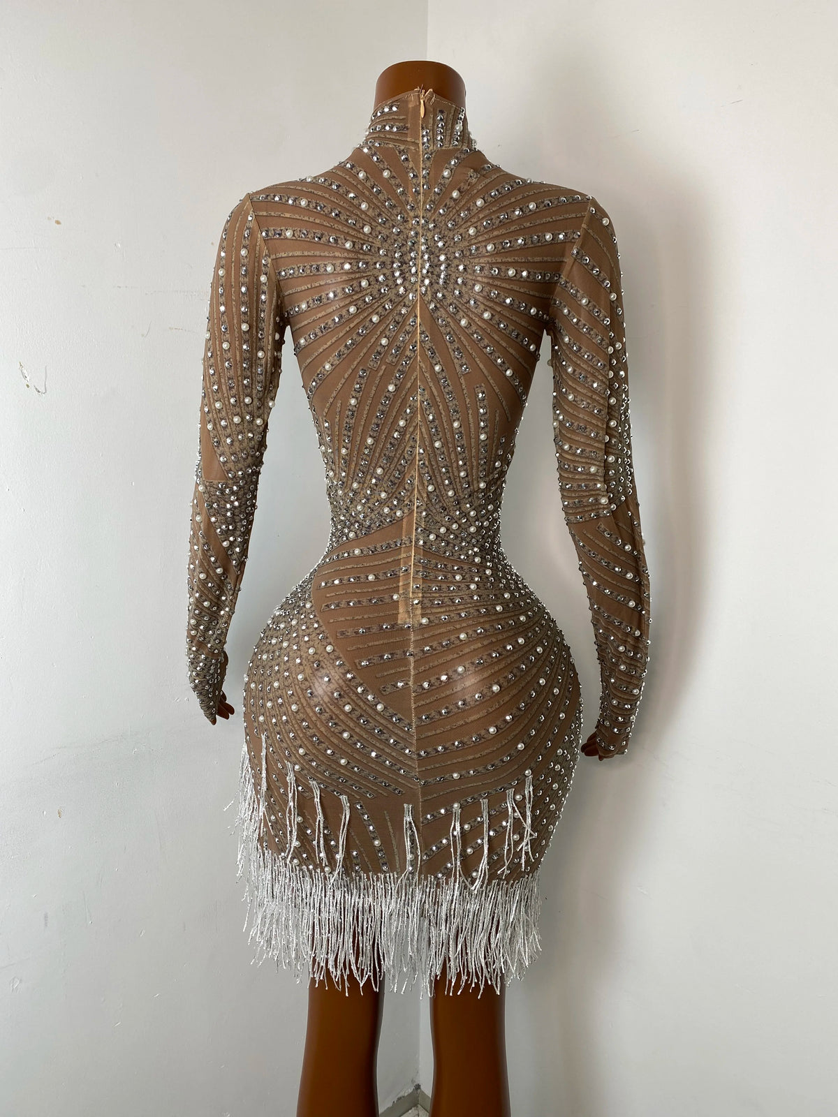 Women's Sexy Sequins Diamonds Tassel Bodycon Mini Dress