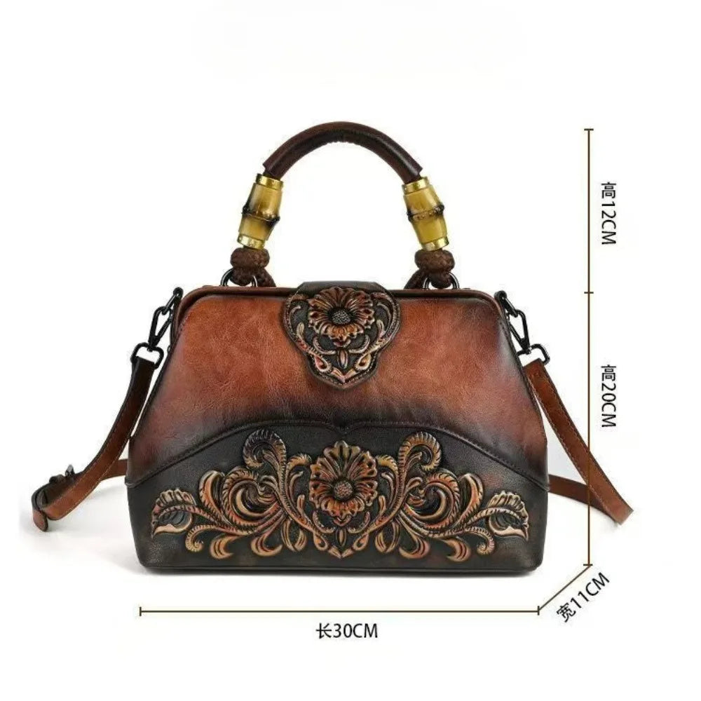 Women's Vintage Floral Embossed PU Leather Backpack