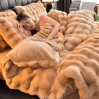Thick Warm Faux Lambswool Blanket and Soft Cotton Quilt
