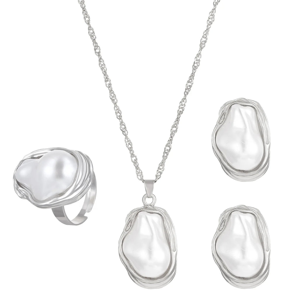 Women's Fashion Baroque Imitation Pearl Torque Necklace Jewelry Set