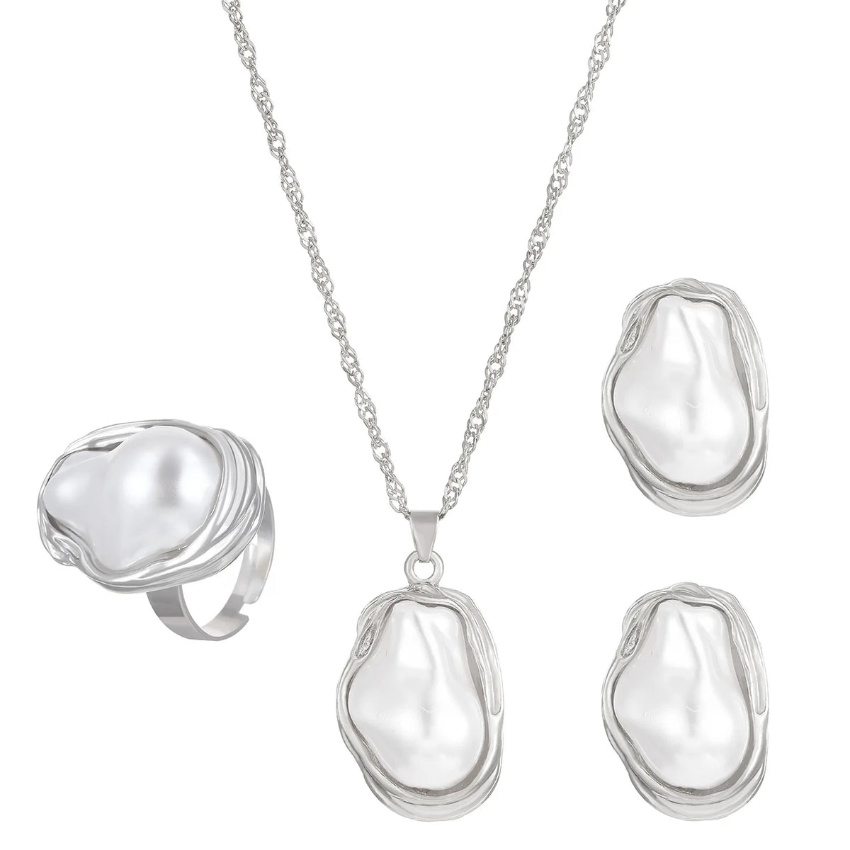 Women's Fashion Baroque Imitation Pearl Torque Necklace Jewelry Set