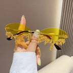 Rhinestone Rimless Sunglasses Women's Tear Drop Party Eyewear