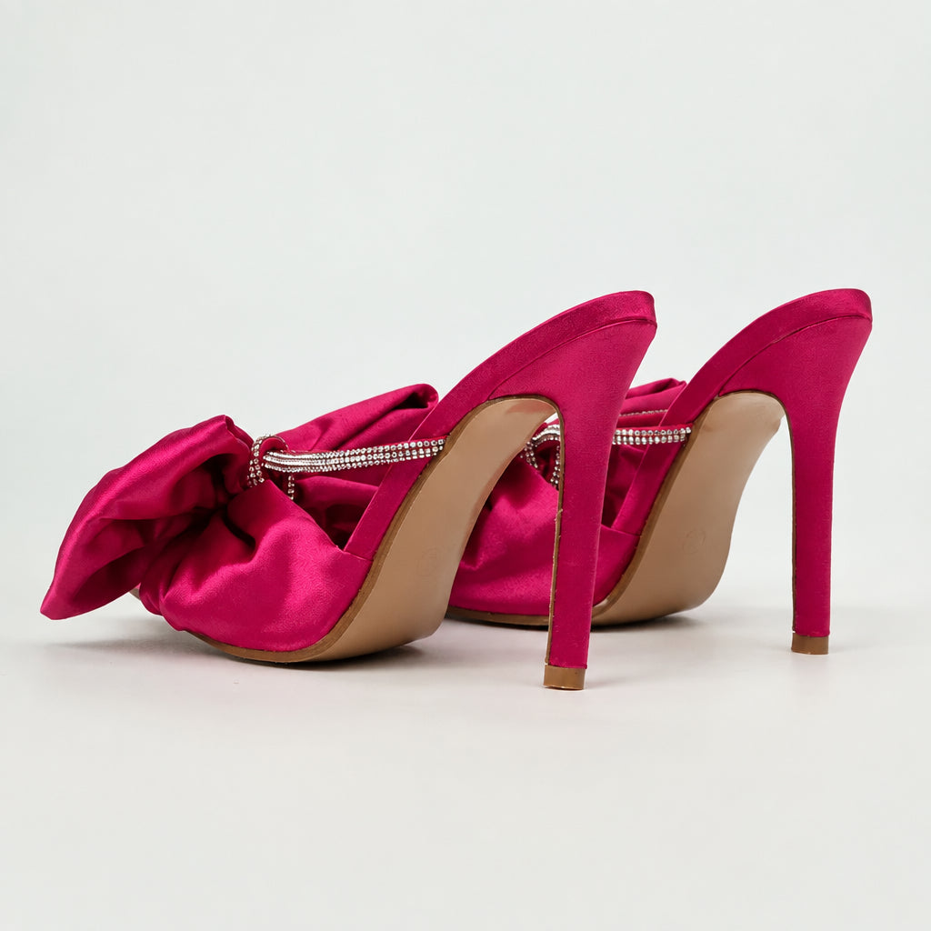 Women's Crystal Rhinestone Bow Thin Heel Slippers