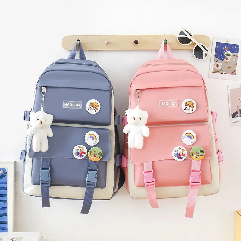 Girls' Waterproof Fashion Laptop Backpack 5-Piece School Bag Set