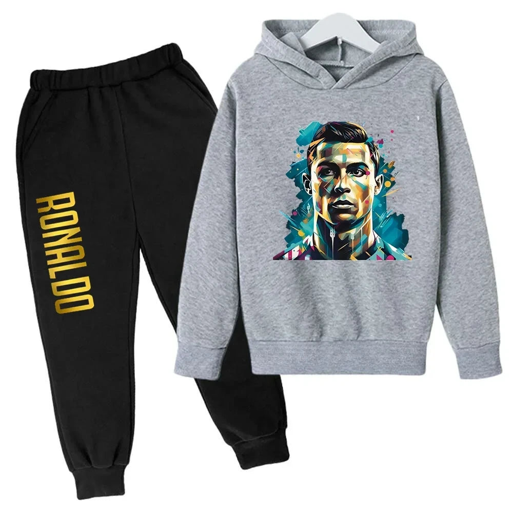 Kids' Ronaldo CR7 Print Hoodie Sweatshirt Pants Two-Piece Set