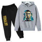 Kids' Ronaldo CR7 Print Hoodie Sweatshirt Pants Two-Piece Set