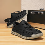 Men's Leather Breathable Outdoor Sandals Lightweight Elastic Strap Summer Beach