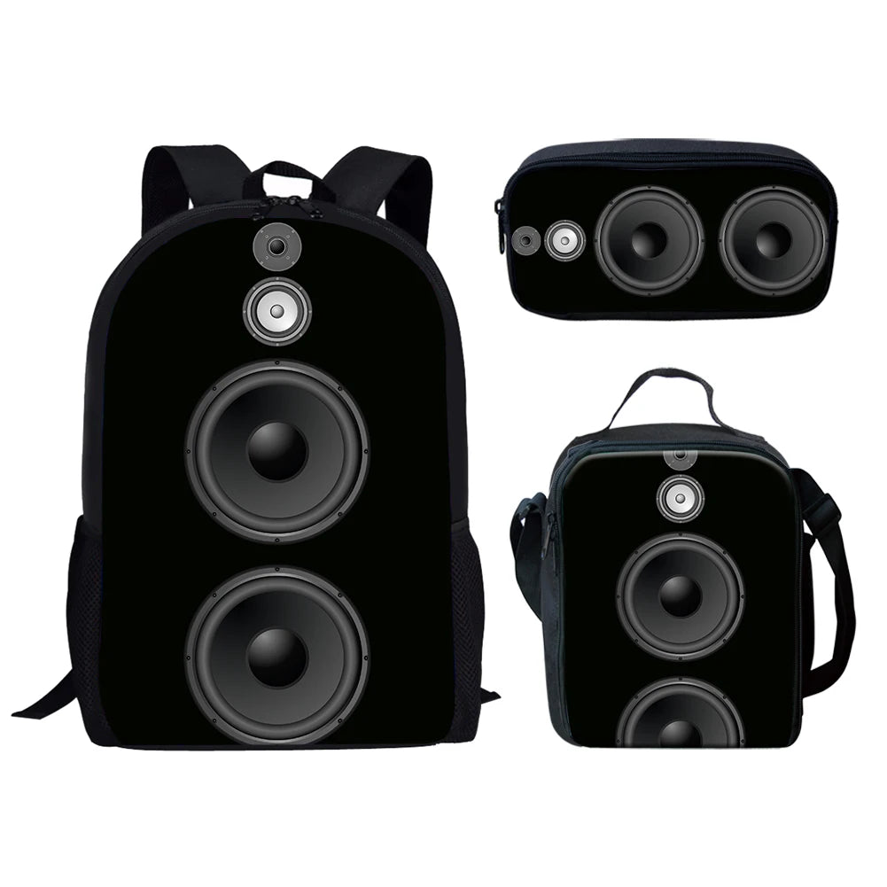 Kids' 3D Audio Speaker Print 3-Piece Backpack Lunch Bag and Pencil Case Set