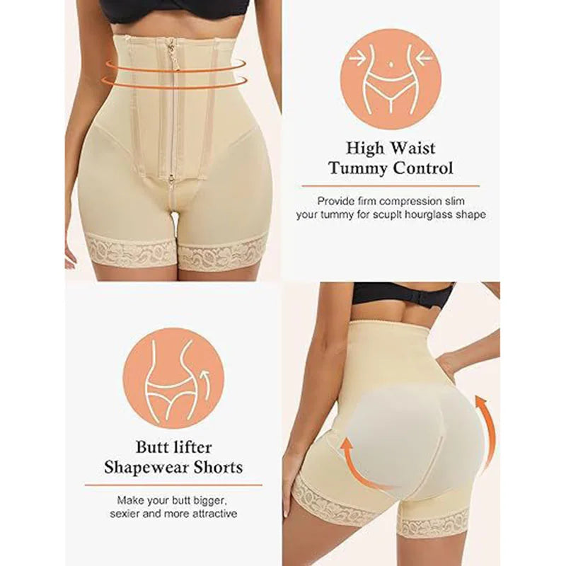 High Waist Butt Enhancer Control Panties with Hook Closure